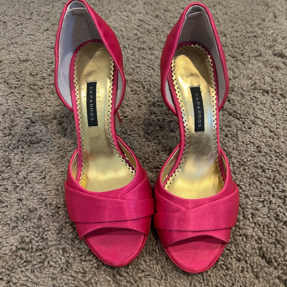 Caparros Peep Toe Pink Satin Heel - size 6